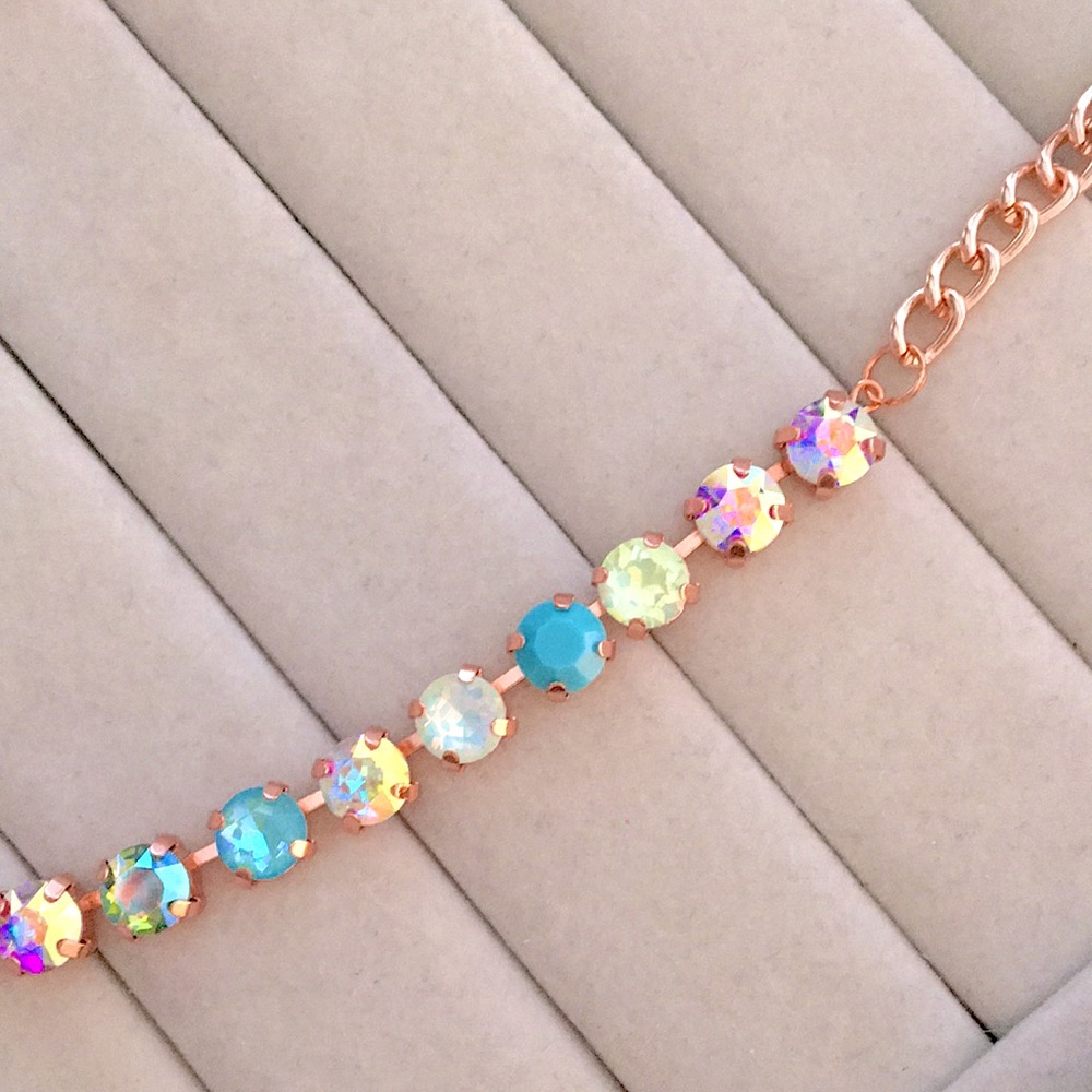 Iridescent Purple Opal + Turquoise Ombre Rose Gold Crystal Statement Necklace - Picture 8 of 14